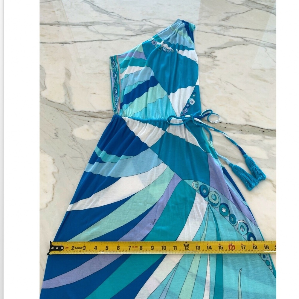 EMILIO PUCCI BLUE PRINTED ONE SHOULDER DRESS MODEL 41WH40 SiZE IT 40 / US 6 NWTS - Picture 7 of 12